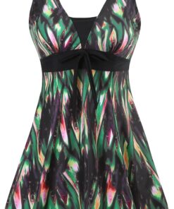 Badeanzug Damen Elegant Einteiliger Schwimmanzug Retro Strandmode Bademode Badeanzugkleid Baderock