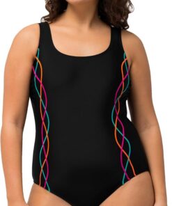 Ulla Popken Damen große Größen Übergrößen Plus Size Badeanzug, Pipings, Unterbrustband, Vorderfutter 747874