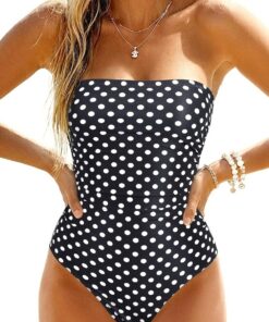 Holipick Damen-Badeanzug ohne Träger | Schickes Bandeau, gerüschte Vorderseite, vollständige Abdeckung, Push-Up-Pads, abnehmbare Halfterriemen, Strand-Pool-Resort