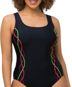 Ulla Popken Damen große Größen Übergrößen Plus Size Badeanzug, Pipings, Unterbrustband, Vorderfutter 747874