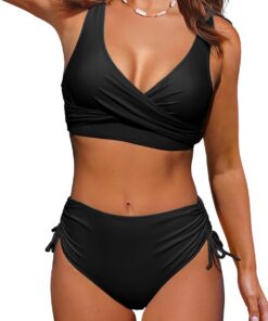 Beachsissi Damen Cross Back Badeanzüge Leopard Twist Front Bademode Kordelzug Side Bikini Sets