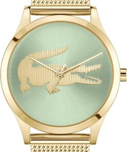 Lacoste Uhr mit DREI-Zeiger-Quarzwerk für Damen Kollektion CROCODELLE mit Goldfarben Edelstahl-Mesh-Gliederarmband - 2001417