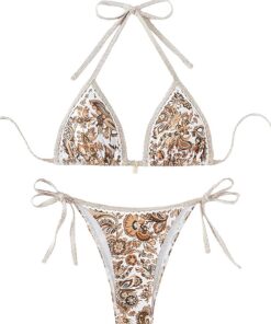 Happy Cherry 2-Teiliges Bikini-Set für Damen Sexy Binden Bedruckter Badeanzug Muschelverzierung Niedriger Taille Bademode