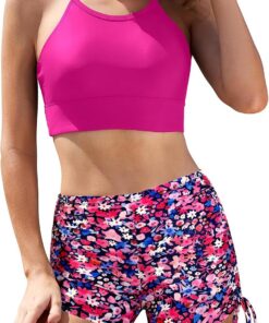 SHEKINI Damen 2-teilige Badeanzüge Crisscross Bikini Top Bauchkontrolle Seite Krawatte Boyshorts