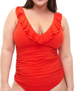 Zizzi Swim by Frauen Große Größen Badeanzug Rüschen Größe 42-60