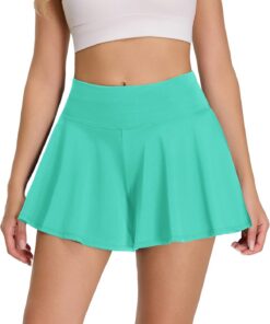Badeshorts Damen mit Wehendem Rock, Hohe Taille Schwimmshorts UV-Schutz UPF 50+ Badehose Schnelltrocknend Chlorresistent Schwimmhose mit Taschen und Shorts-Innenfutter