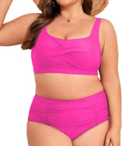 PONCEAU Bikini Damen Große Größe High Waist Badeanzug Push Up Bademode Zweiteiler Bikini Set mit Brustkissen