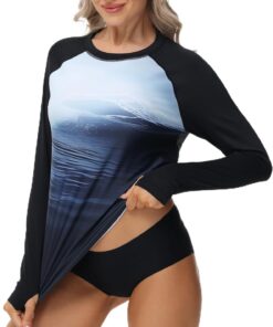 VAYAGER Damen Rashguard UV-Schutz Shirt Langarm UPF 50+ Schwimmshirt für Wasser Strand Surfen Schwimmen Schnelltrocknend