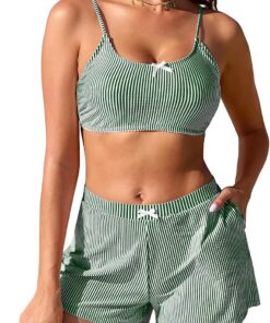 SHEKINI Damen Bikini Set High Waisted Bikini Shorts mit Taschen Zweiteiliger Badeanzug