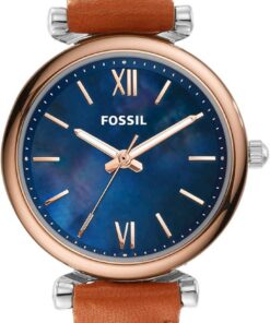 Fossil Carlie Watch for Women, Quartz Three Hand Movement with Leather Strap