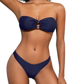 SHEKINI Damen O-Ring Schnürschuh Bandeau Bikini Set Badeanzug Rückenfrei Trägerlos Sexy Strandkleidung High Cut Zweiteiliger Bademode
