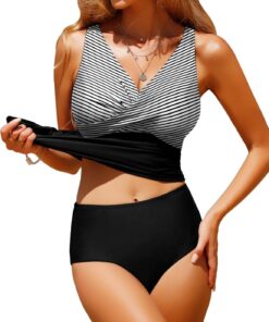 Bikini Badeanzug Damen Bauchweg Tankini Push Up Bikini Set High Waist Bademode Twist Front Zweiteiliger Badeanzüge V Ausschnitt Bikinis für Frauen Swimsuits