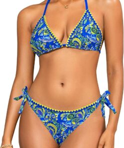 SHEKINI Damen Triangel Schnürschuh Bikini Set Badeanzug Rückenfrei Strandkleidung Boho Bedruckter Zweiteiliger Bademode