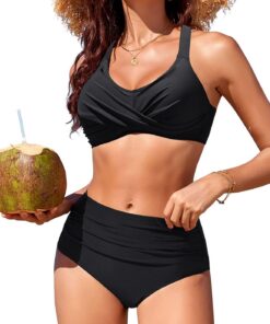 Bikini Damen Set Push Up Bikinis Oberteil Bauchweg Badeanzug Twist Front Badeanzüge High Waist Bikini-Sets Bademode Zweiteiliger Swimsuits