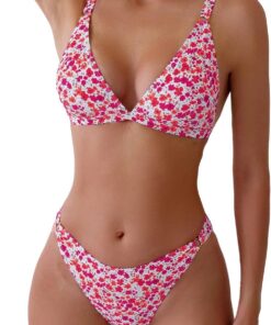ZAFUL Damen 2-teiliger Badeanzug mit Blumendruck, dreieckiger String, hochgeschnittener Bikini-Sets, Badeanzug