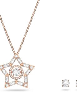 Swarovski Stella Set, rose Vergoldete Halskette und Ohrringe mit Strahlenden Swarovski Kristallen