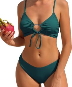 ZAFUL Damen O-Ring Bikini Set Tunnelzug Cut-Out Hoher Beinausschnitt Cheeky Gepolstert Cami Zweiteiler Badeanzug Bademode