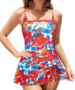 SHEKINI Damen Einteiliger Badeanzug V-Ausschnitt Verstellbar Träger Rückenfrei Chic Badekleid Damen Bauchweg Bademode Schwimmkleid