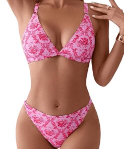 ZAFUL Damen 2-teiliger Badeanzug mit Blumendruck, dreieckiger String, hochgeschnittener Bikini-Sets, Badeanzug