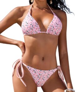UMIPUBO Bikini Damen Set Sexy Zweiteiler Bademode Triangel Neckholder Verstellbare Bikinioberteil Niedrige Taille Tanga Bikinihose Badebekleidung