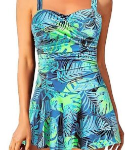 Women's Swimsuit Damen Badeanzug High Waist Bauchweg, Neckholder Einteiler mit Push Up Cups, Rückenfrei für Strand Pool Urlaub