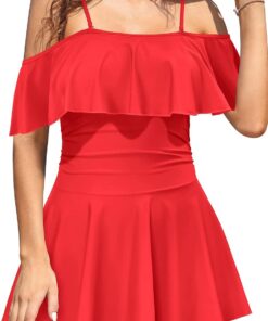 SHEKINI Damen Einteiliger Badeanzug Badekleid Rückenfrei Baderock Ruched Bauchweg Bauchkontrolle Damen Strandbadeanzug Bademode Großer Größe Schwimmrock