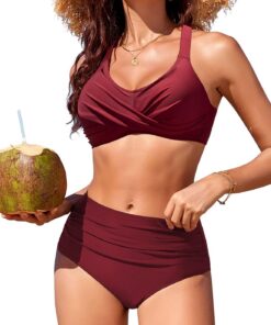Bikini Damen Set Push Up Bikinis Oberteil Bauchweg Badeanzug Twist Front Badeanzüge High Waist Bikini-Sets Bademode Zweiteiliger Swimsuits