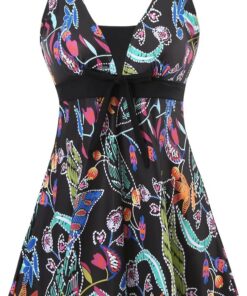Badeanzug Damen Elegant Einteiliger Schwimmanzug Retro Strandmode Bademode Badeanzugkleid Baderock