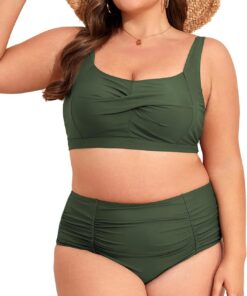 PONCEAU Bikini Damen Große Größe High Waist Badeanzug Push Up Bademode Zweiteiler Bikini Set mit Brustkissen