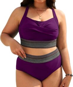 CheChury Bikini-Set GroßE GrößEn Damen Bauchweg Bademode Twist-Kreuz Push Up Bikini Oberteil Sexy Swimsuit High Waist Badehose Weiche Bauchkontrolle BadeanzüGe Curvy Strandmode Urlaub Beachwear