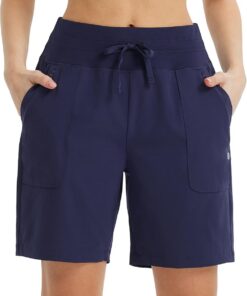 baleaf 7" Knielang Sport Shorts Damen Laufshorts Damen mit Taschen | Atmungsaktiv Schnelltrocknend UV-Schutz Sporthose Kurz für Outdoor, Laufen, Fitness