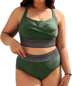 CheChury Bikini-Set GroßE GrößEn Damen Bauchweg Bademode Twist-Kreuz Push Up Bikini Oberteil Sexy Swimsuit High Waist Badehose Weiche Bauchkontrolle BadeanzüGe Curvy Strandmode Urlaub Beachwear