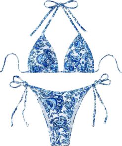 Damen-Bikini-Set mit Blumenmuster, Boho-Stil, geometrisch, Sommer-Badeanzug