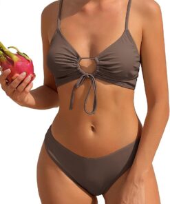ZAFUL Damen O-Ring Bikini Set Tunnelzug Cut-Out Hoher Beinausschnitt Cheeky Gepolstert Cami Zweiteiler Badeanzug Bademode