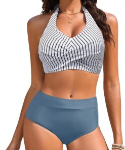 Nadeer Bikini Damen Set Bauchweg Badeanzug Zweiteiliger High Waist Bademode Sexy V Ausschnitt Neckholder Push Up Große Brüste Blumenmuster Swimsuit