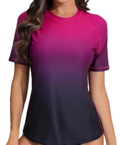 Halcurt UV Shirt Damen mit BH Rash Guard Kurzarm UPF 50+ Badeshirt S-XXL | Sonnenschutz Schwimmshirt, Schnell Trocknender, Atmungsaktiv, Nur Schwimmoberteil, Raglan Ärmel