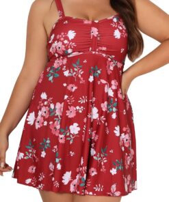 SHEKINI Damen Bademode Niedriger Kragen Einteilige Badeanzug Badekleid Große Größe Brüste Rückenfrei Verstellbare Plus Size Badeanzug für Frauen
