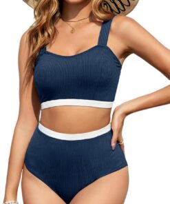 Tuopuda Bikini Damen Set, Zweiteiliger Badeanzug High Waist Push Up, Bikini-Oberteil Gerippte Zweiteiler Bademode Swimsuit Badebekleidung