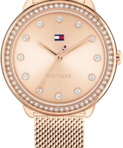 Tommy Hilfiger Uhr mit DREI-Zeiger-Quarzwerkfür Damen mit Roségoldfarbenes Edelstahl-Mesh-Gliederarmband - 1782700