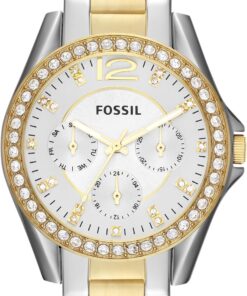 Fossil Damenuhr Riley, QuarzMultifunktionswerk, 38mm 2T Silber/Gold Edelstahlgehäuse mit einem Edelstahlarmband, ES3204