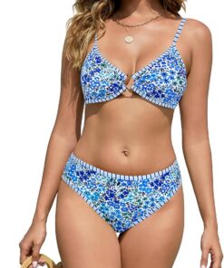 SHEKINI Damen Triangel Bikini Sets U Ring verbundene Zweiteilige Badeanzüge Cheeky Mid Rise Badeanzug