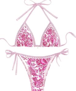 Happy Cherry 2-Teiliges Bikini-Set für Damen Sexy Binden Bedruckter Badeanzug Muschelverzierung Niedriger Taille Bademode