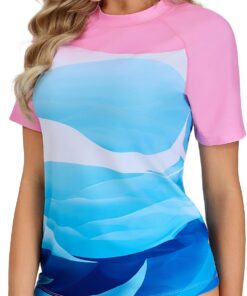 UV Shirt Damen Kurzarm UPF 50+ Schwimmshirt Rash Guard Badeshirt Schnelltrocknend für Wasser Surfen S-XXL