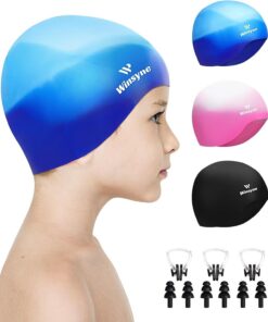 3 Stück Badekappe Kinder Jungen Mädchen, Unisex Schwimmkappe Silikon für Kleinkinder von 3–15 Jahren, wasserdichte Bademütze für Kurzes/Langes Haar um das Haar Trocken zu Halten