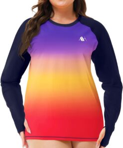 Damen UV Shirt Übergröße Badeshirt Langarm Schwimmshirt Schnelltrocknend Rashguard Mit Daumenloch