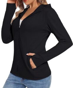 TACVASEN Damen UV Shirt Kapuze Jacke Langarm Laufshirt Schnelltrocknend Sportshirt Full Zip Sun Hoodie mit Daumenloch