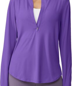 G4Free Sport Shirts für Damen Langarmshirts UPF 50+ Sonnenschutz Shirt mit Halber Reißverschluss UV Schutz Sport Bluse Leichte Schnell Trocknende Rashguards Wandershirt