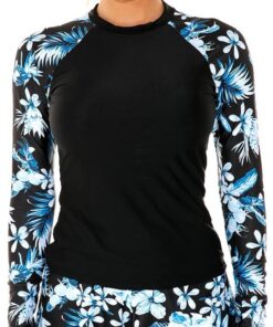 Odizli Damen Langarm Blume Schwimmshirt Shorts Tankini Schwimmanzug Badeanzug Frauen Rashguard Kurz Surfanzug