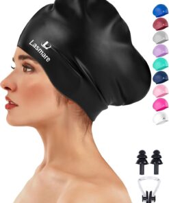 Große Langes Haar Badekappe mit Extra Platz für Damen Herren, Bademütze für Langes, Dickes Haar mit Ohrstöpseln, Nasenklammer Set, wasserdichte Badekappe Damen um das Haar trocken zu halten