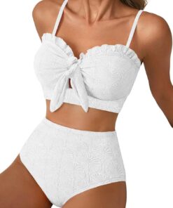 Dokotoo Bikini Damen Set Push Up Sexy Knoten Bikinis High Waist Bauchweg Muschel Textur Bademode Zweiteiliger Badeanzug S-XXL